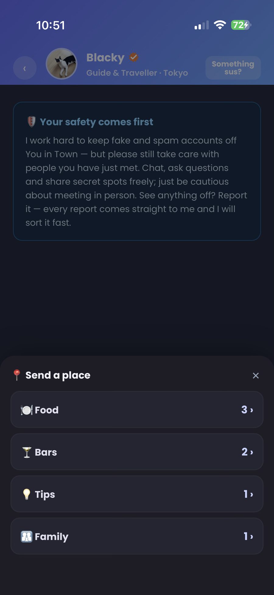 Share places and chat safely